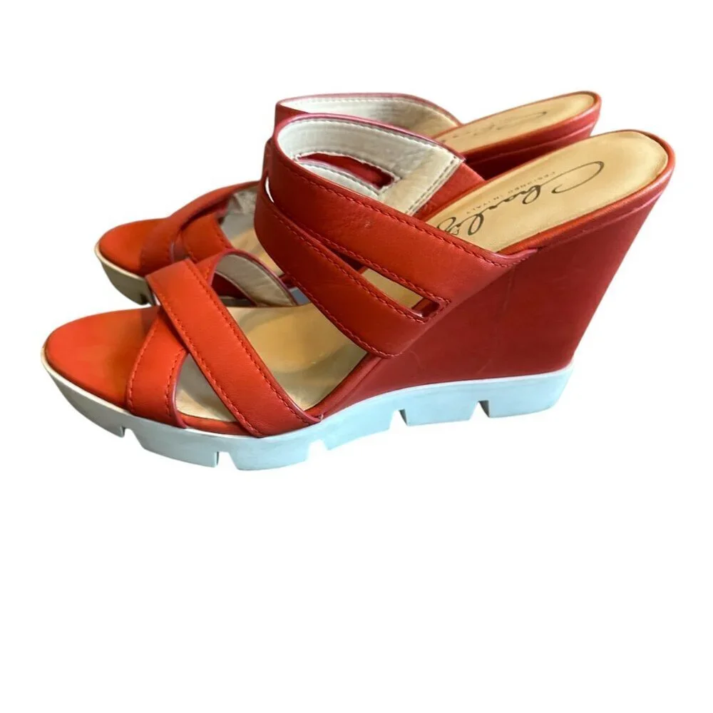 Orange Strappy Wedge Sandals with Chunky White Sole